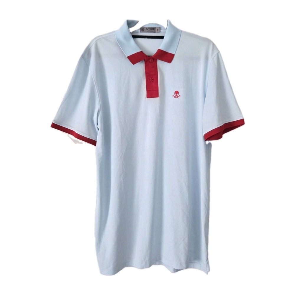 G/FORE Golf Polo Shirt Men's M Blue Red Skull Crossbones Performance Korea